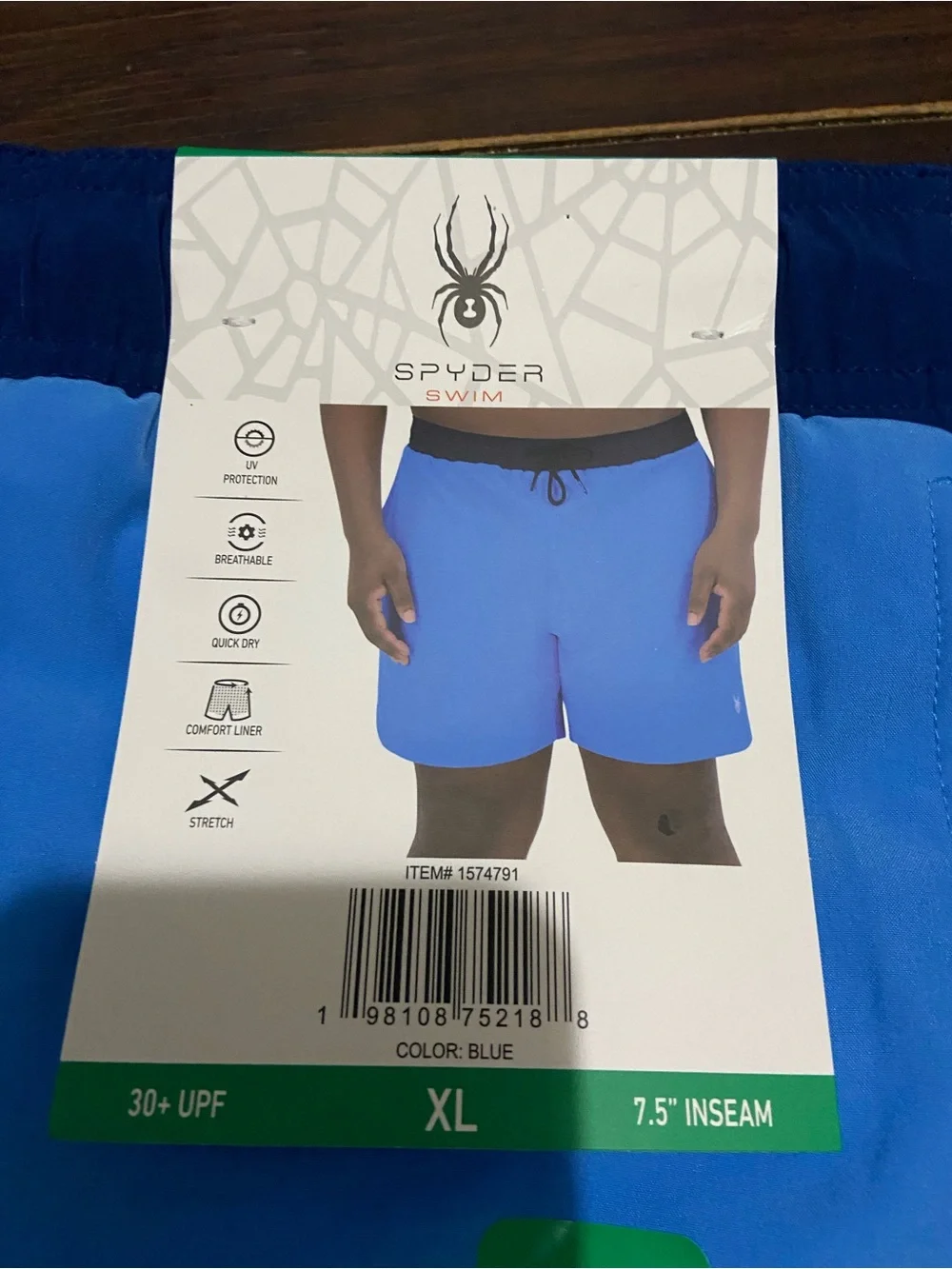 Spyder Swim Trunks Mens XL Blue Quick Dry 30+ UPF Stretch Lined Shorts